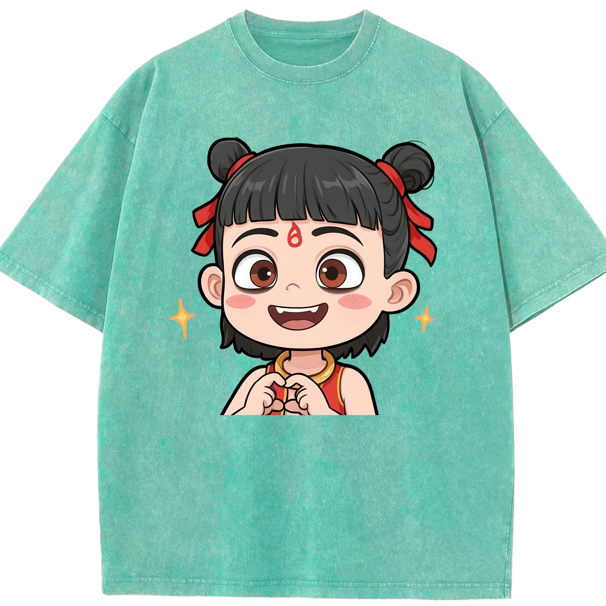 （画像用） Ne Zha 2 ナタ 魔童の大暴れ 綿100% ヴィンテージ風 半袖Tシャツ（フロントプリント）